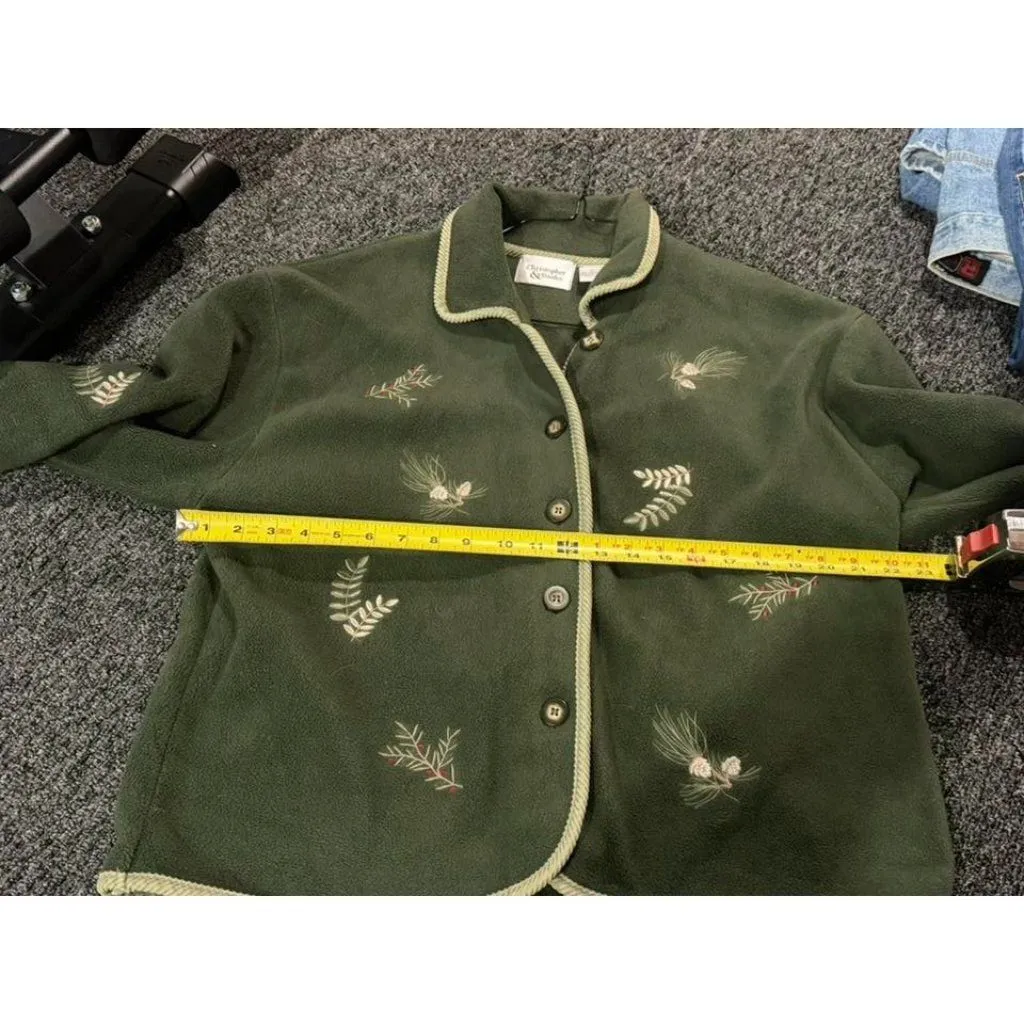 VTG Christopher Banks Women Large Green Botanical Embroidered Cozy Fleece Jacket - Image 8