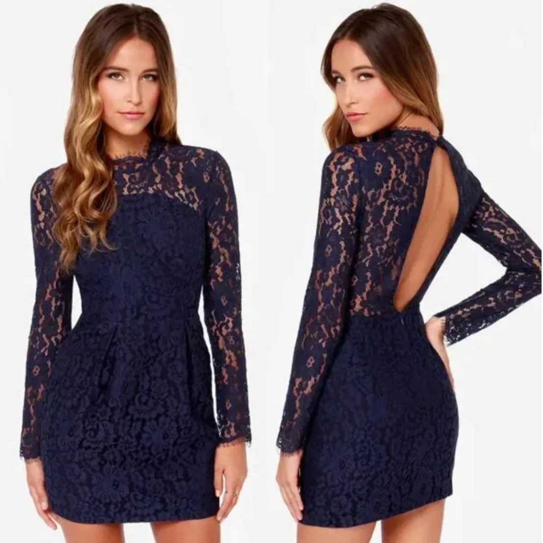 KEEPSAKE the Label | Navy Blue Run the World Lace Long Sleeve Dress Extra Small Size XS - Image 2