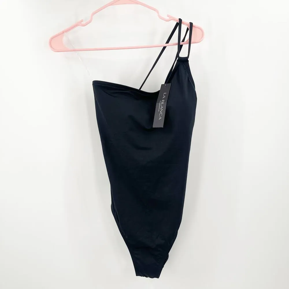 La Blanca Swimsuit Size 8 Black Goddess One Shoulder Strappy Back NWT Swim Beach - Image 4