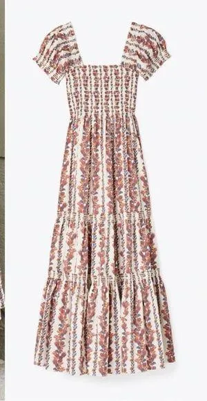 o.p.t Women’s Daphne Square Neck Smocked Maxi Dress Tiered Multicolor Floral M White Size M - Image 2