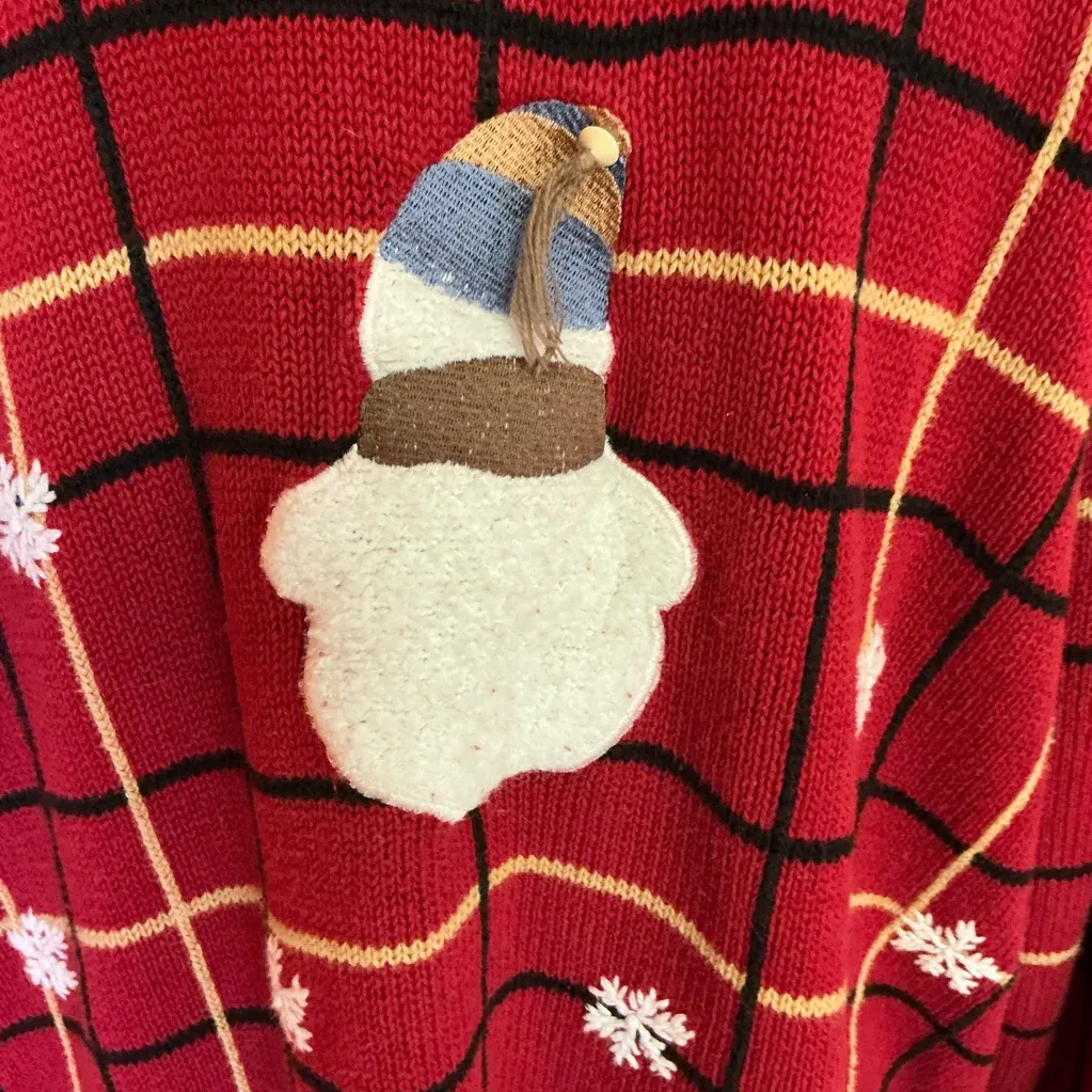 Vtg Y2K Hand embroidered snowman holiday sweater Red Size 2X - Image 11