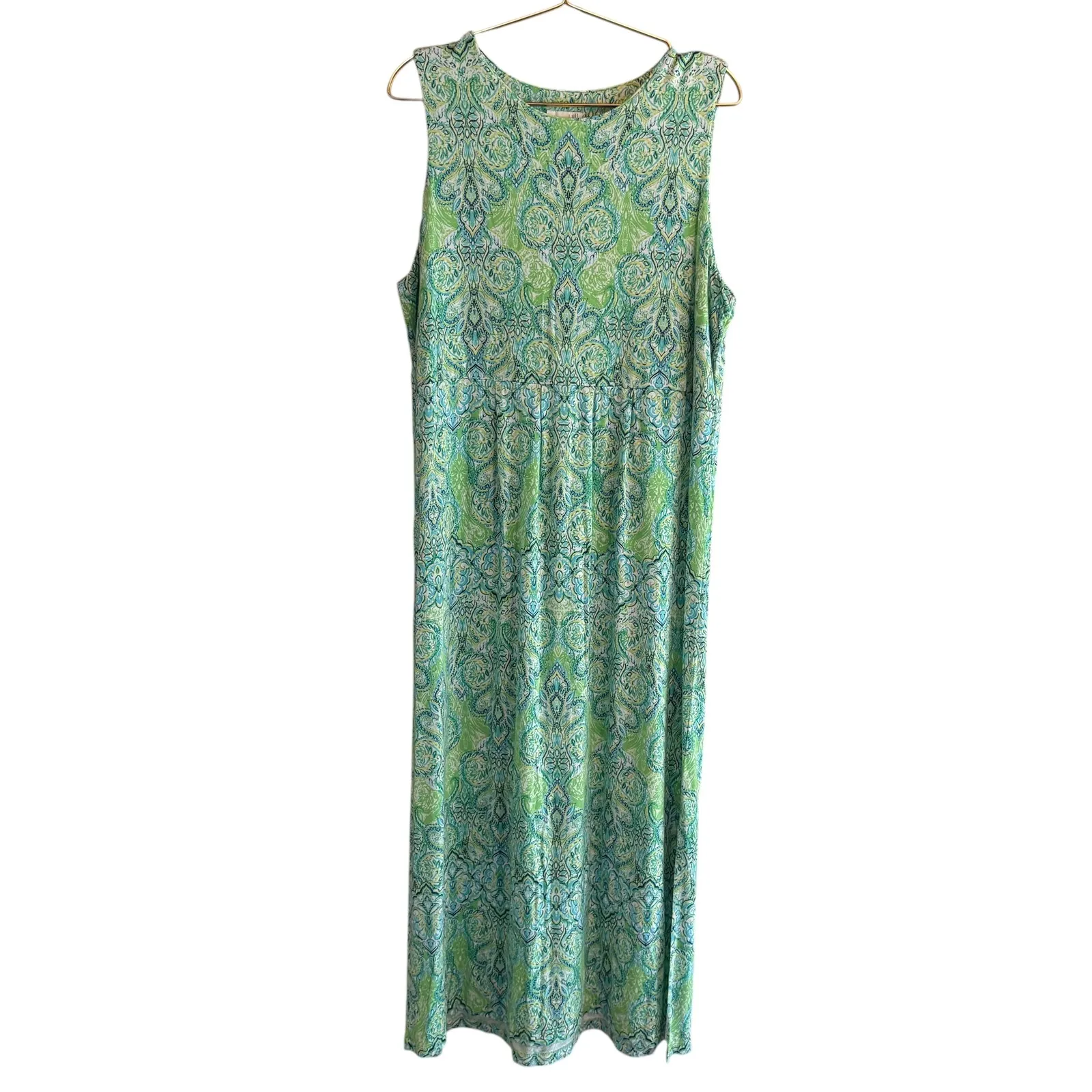 J. Jill Maxi Dress Green Blue Paisley Sleeveless Casual Summer‎ Women's Size L Size L - Image 2