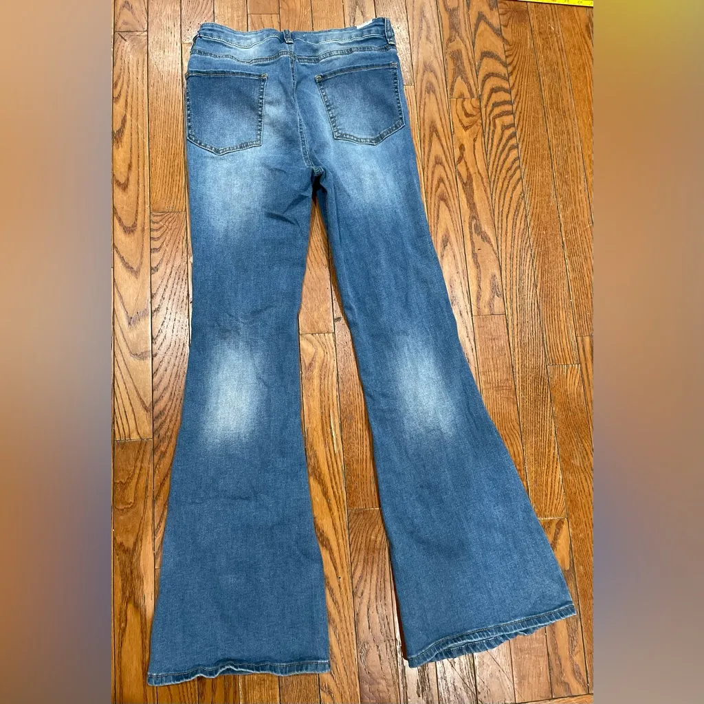 Almost Famous Distressed Blue Flare Jeans - Image 2