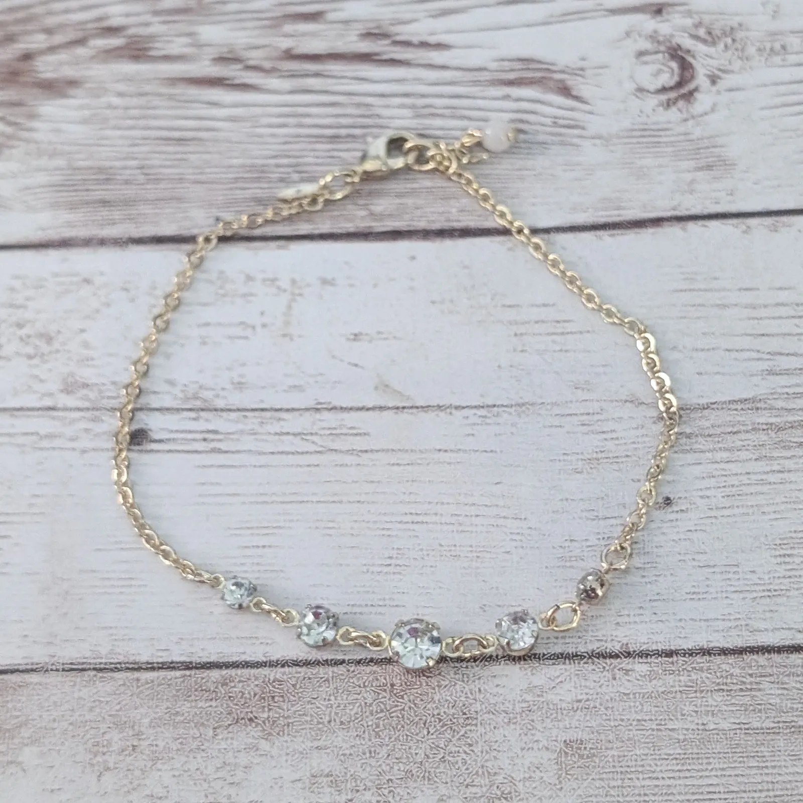 Vintage Avon SAQ Large Bracelet or Anklet Gold Tone with Clear Gems - Image 11