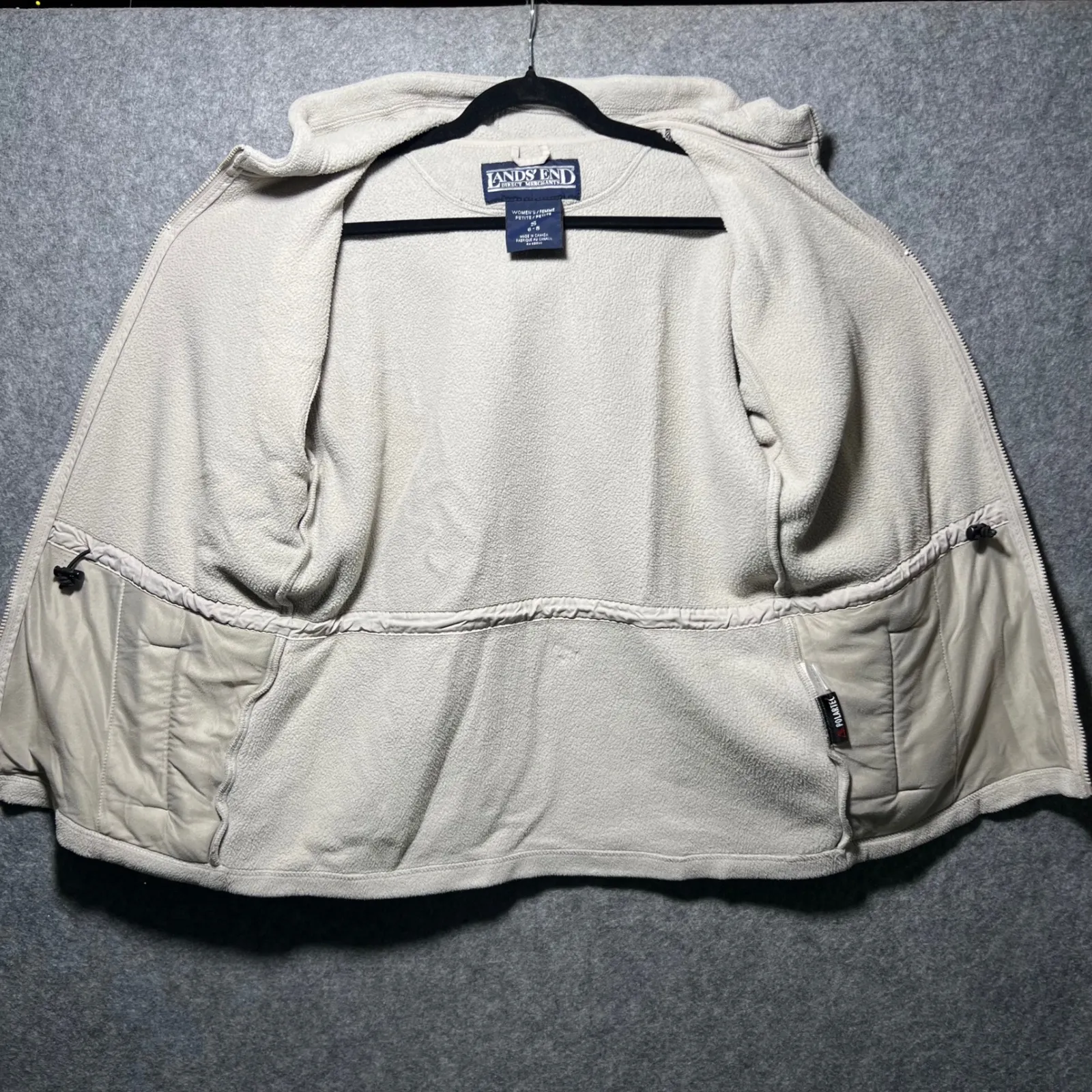 Vintage Lands End Womens Petite Fleece Zip Up Hoodie Jacket Beige Size S - Image 8
