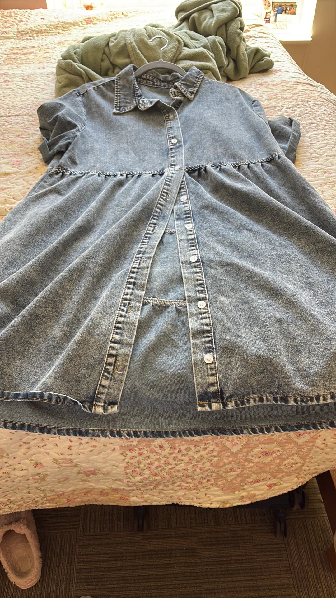 Denim Button Up Dress Blue Size L - Image 3