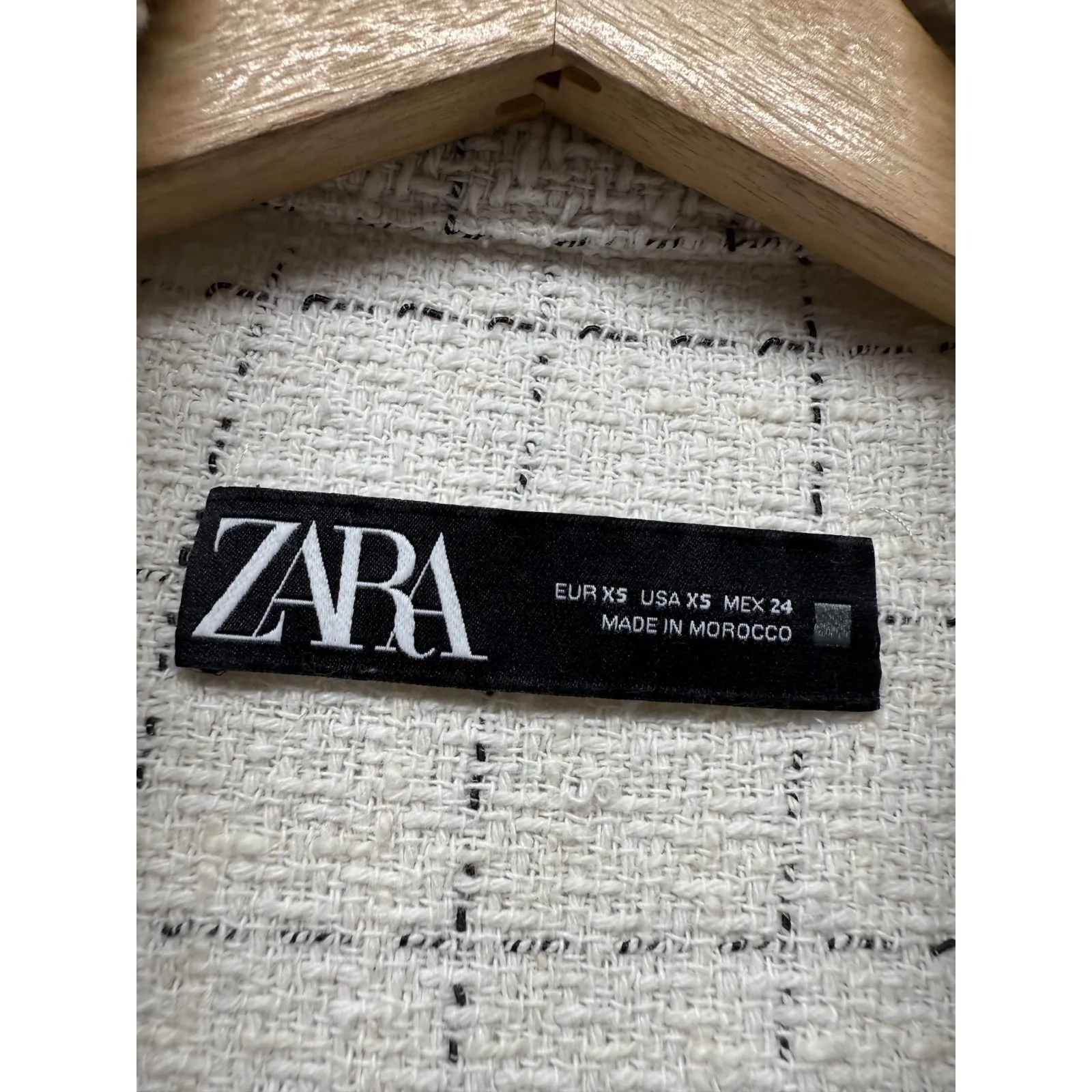 ZARA Oversized Tweed‎ Shacket Overshirt Women XS Ivory Check Textured Oversized - Image 4