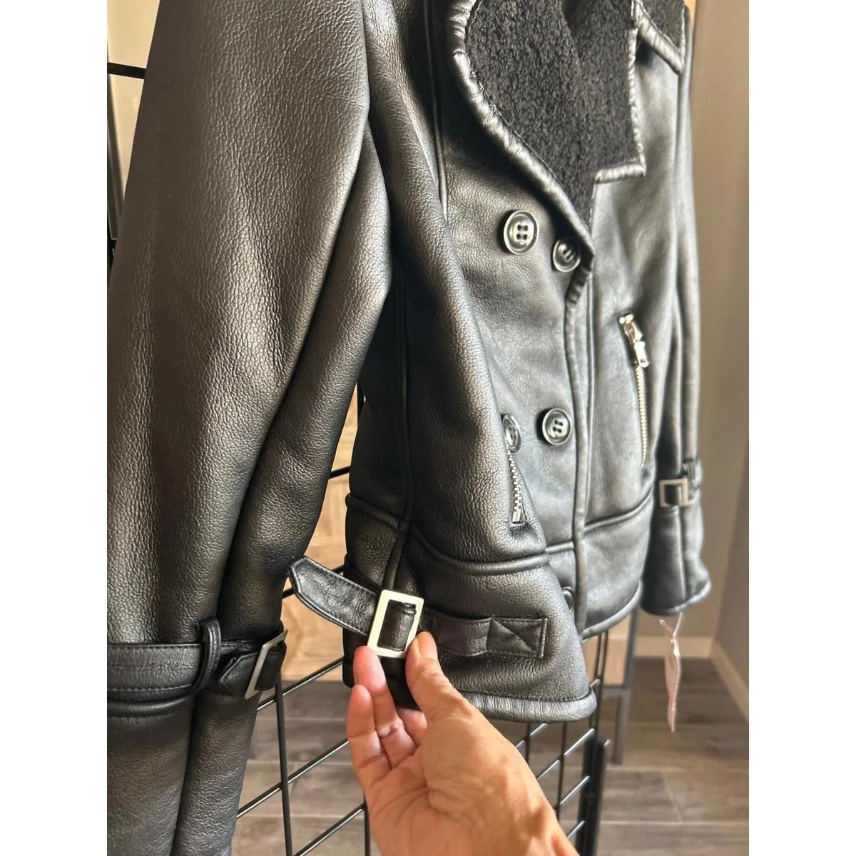 NWT Avec Les Filles Womens Black Faux Leather Jacket Small Moto Bikercore - Image 4