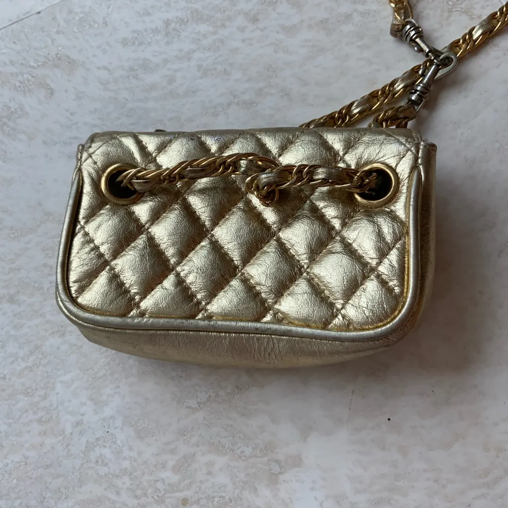 French Design Inspired Quilted Leather Crossbody Purse Gold - Image 3