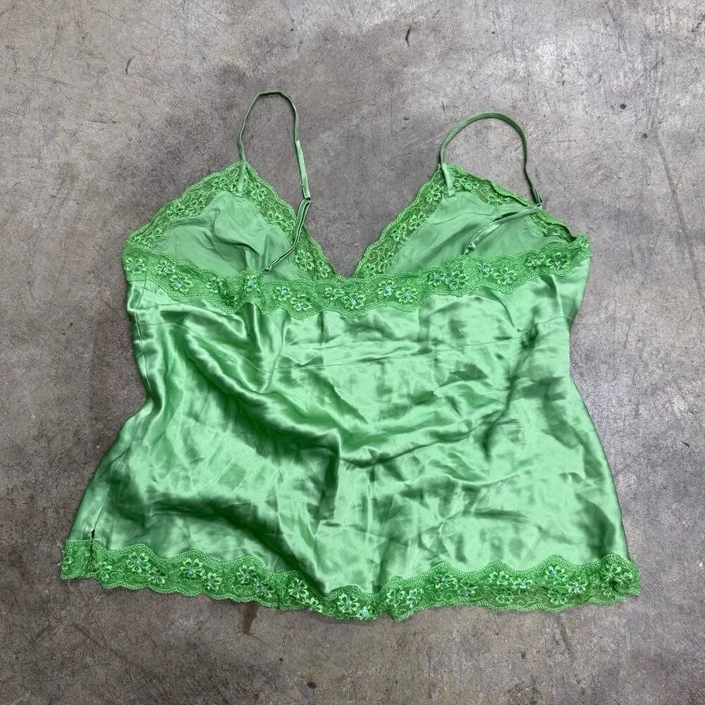 Vintage y2k retro 100% silk lace sequin babydoll cami - Image 5