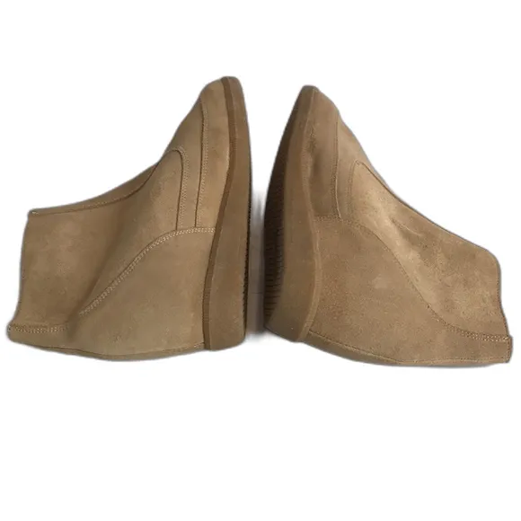 Maiden lane leather suede beige side zip up wedge ankle boots size 8.5 ladies - Image 7