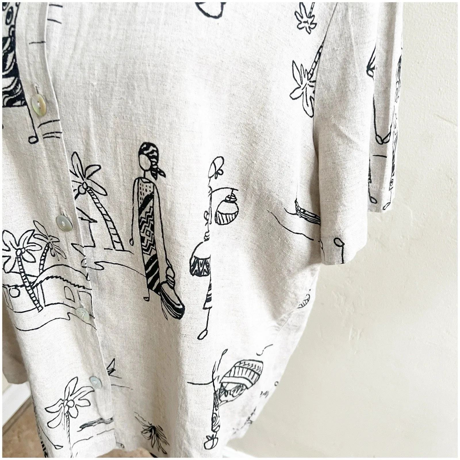 Hot Cotton Marc Ware African Culture Short Sleeved Linen Shirt Women 1X Vintage Black - Image 5