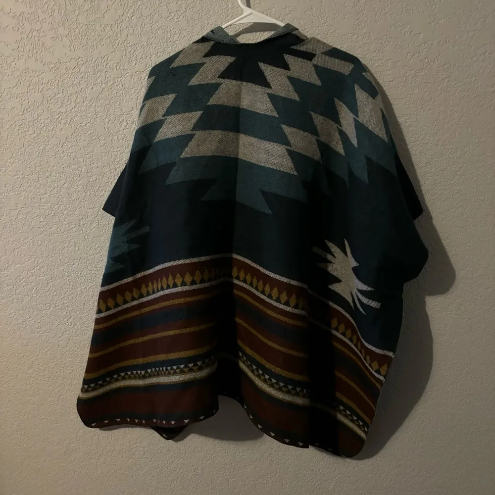 Southwest Aztec Poncho One Size Blue Size undefined - Image 2