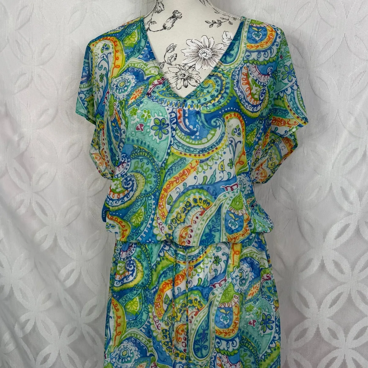 Lauren Ralph Lauren Cover Up Carnivale Paisley Mesh Tunic Drop Waist‎ Size S - Image 7