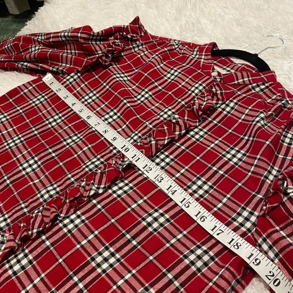 Something Navy Flannel Plaid Ruffle in Shirtred Small - Image 4