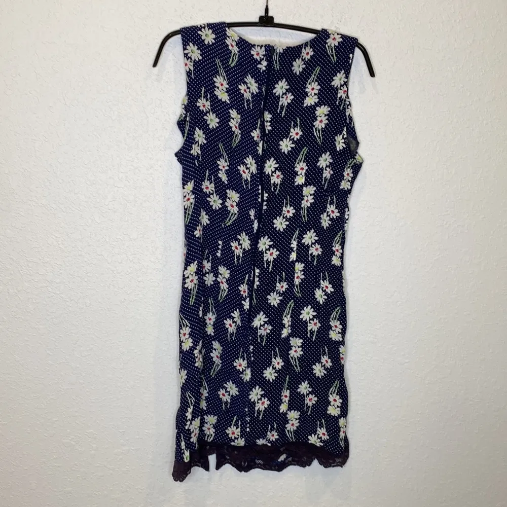 Esprit Sleeveless Mini Slip Dress Floral & Polka Dot Vintage Zipper Sz Sm Navy - Image 5