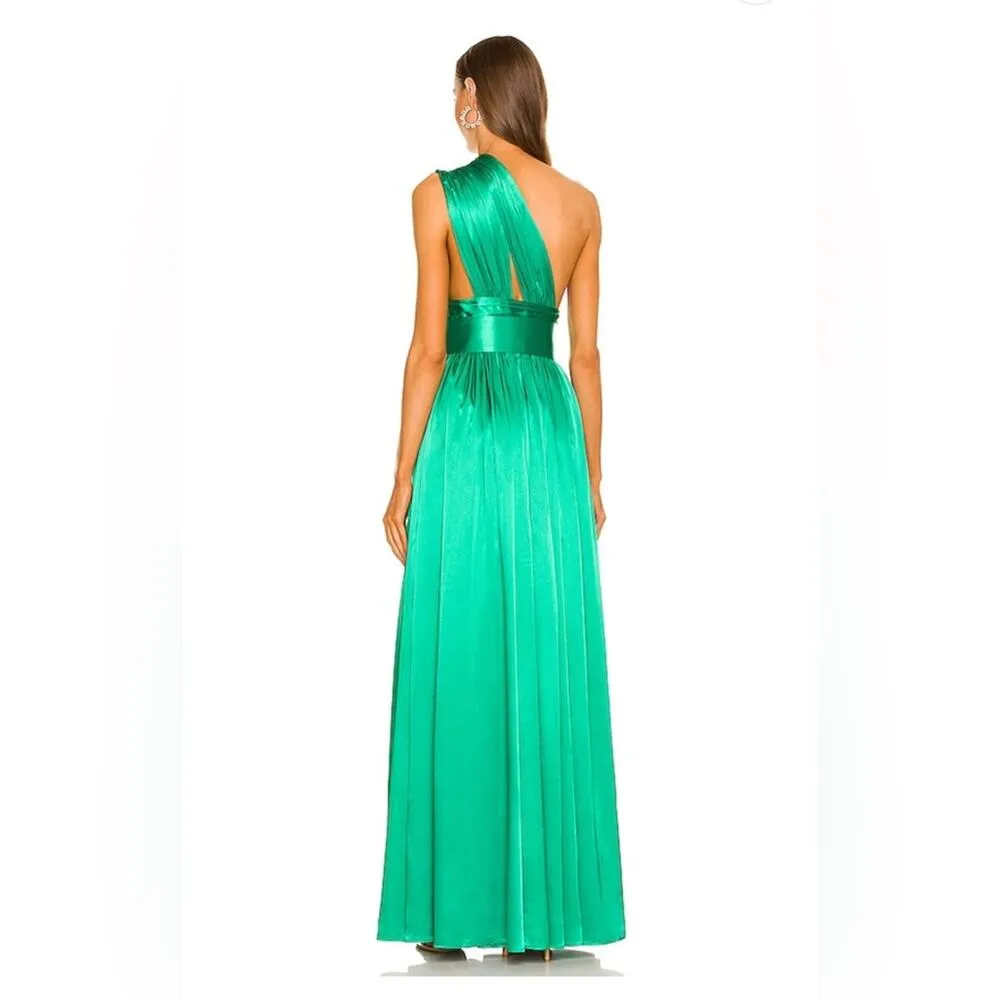 Bronx and Banco Camilla One Shoulder Belted Emerald Green Maxi Gown 6/M - Image 2