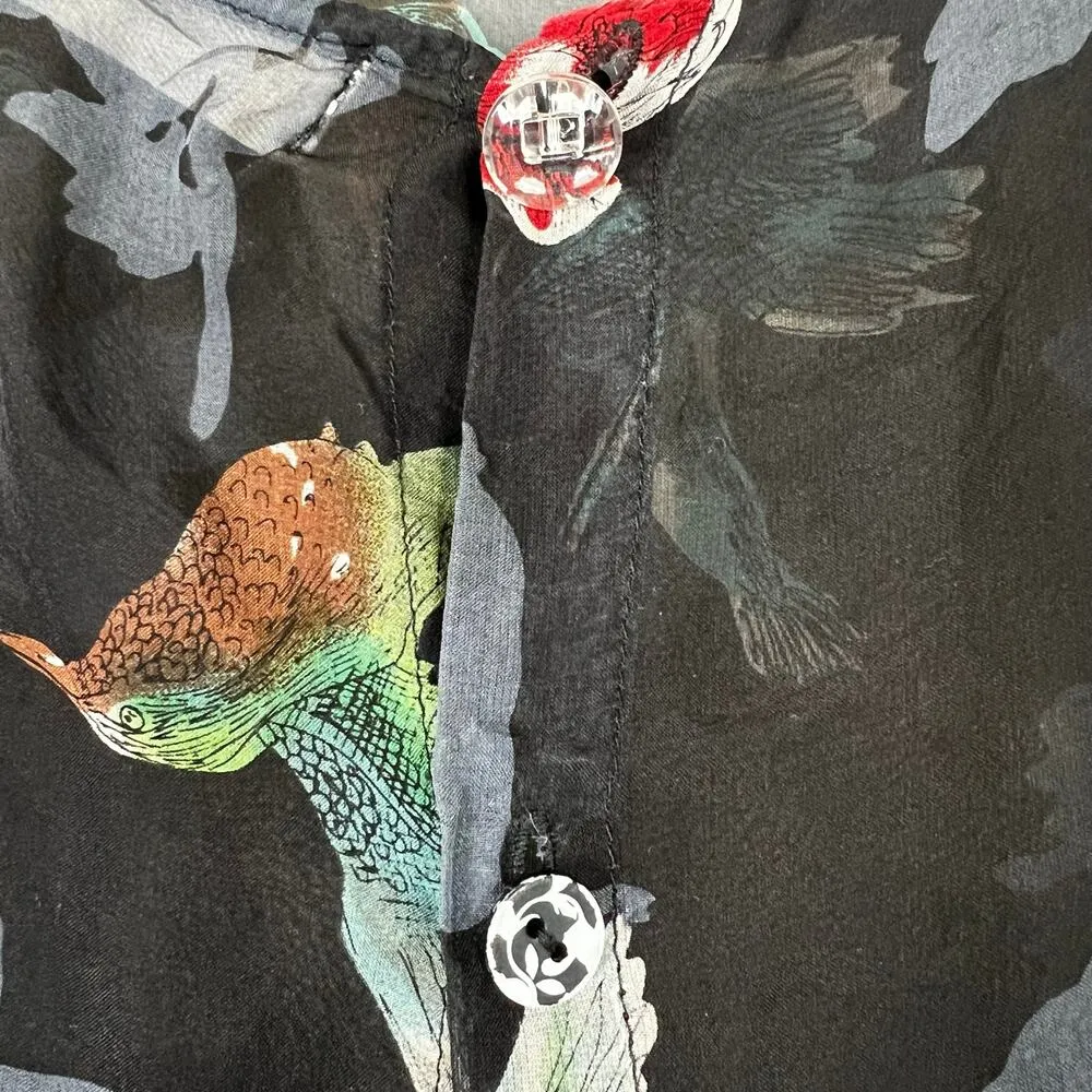 4 Love And Liberty Blouse Women S Black 100% Silk Floral Sheer Flowy Boho Whimsy - Image 8