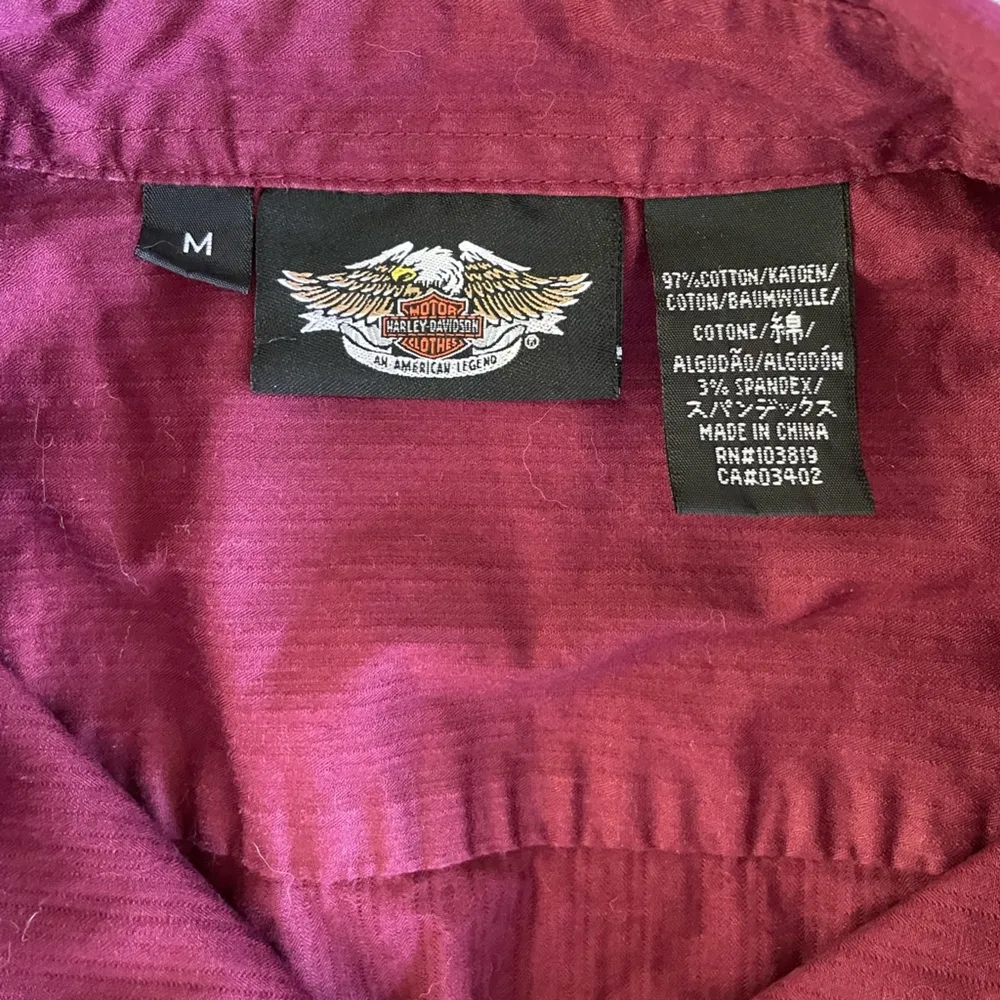 Harley Davidson Burgundy Stretch Cotton Fitted Button Down Shirt Size Medium Red - Image 4