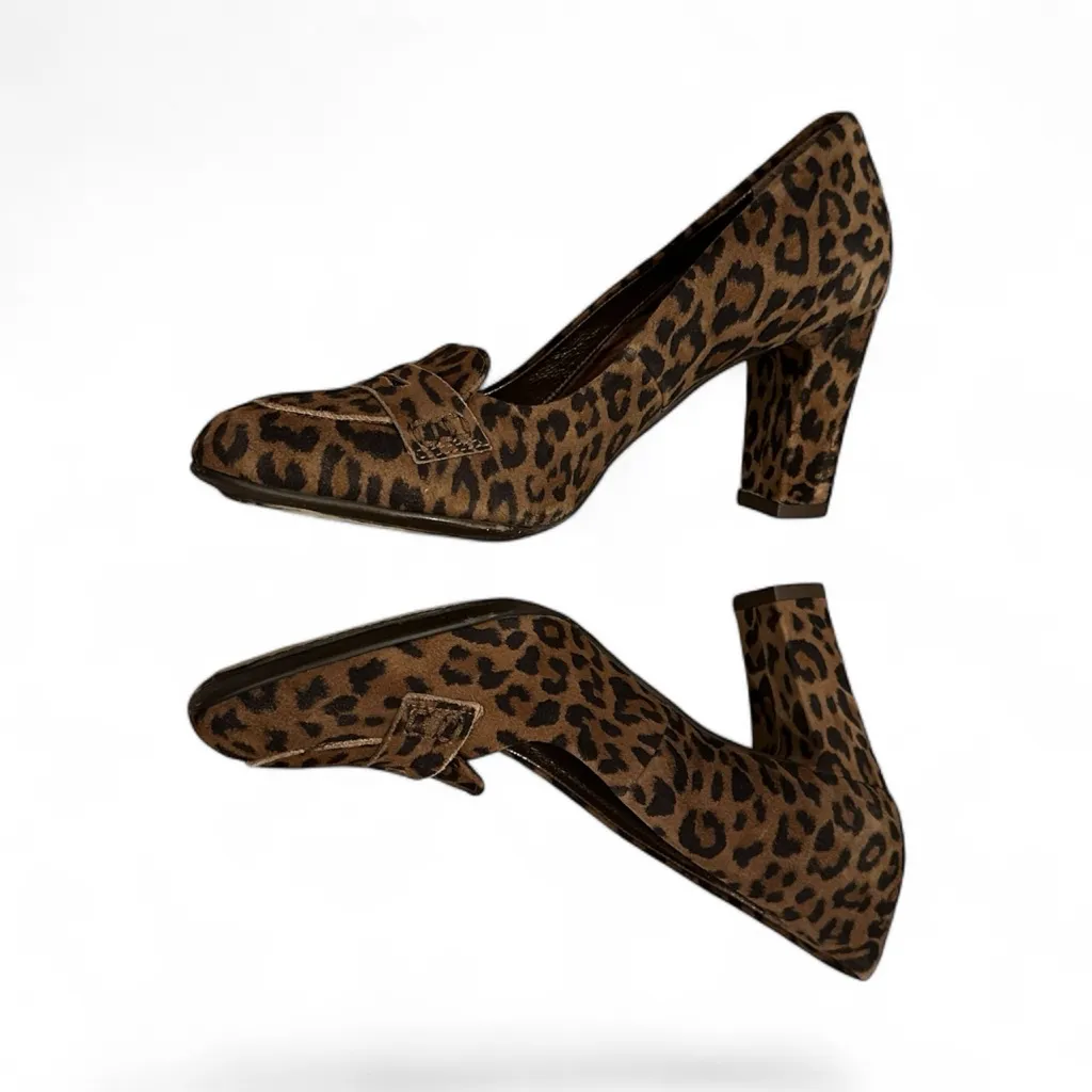 Aquatalia Leopard Cheetah Animal Print Penny Loafer Chunky Block Heels 7 - Image 3