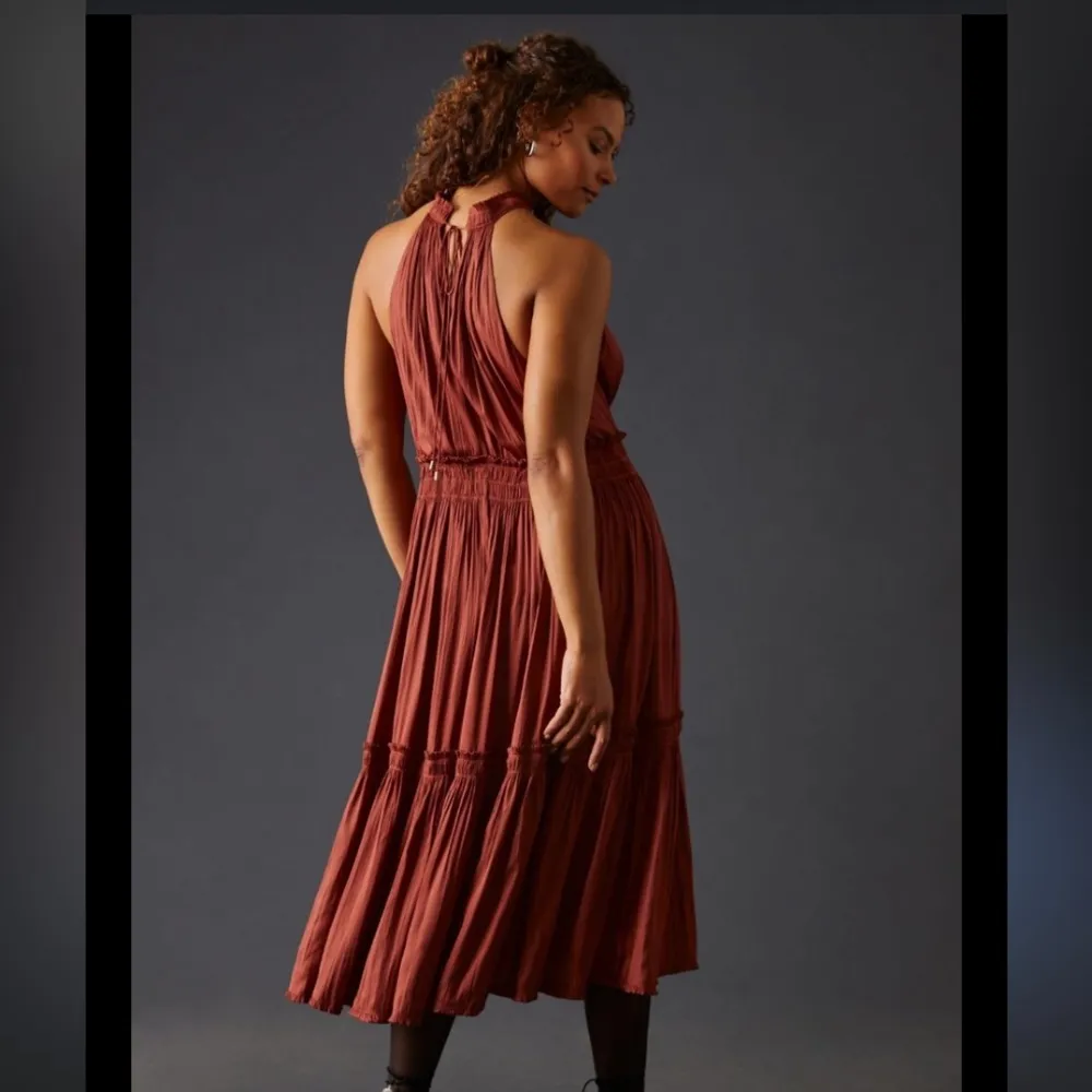 By Anthropologie size 4 burnt orange Esther tiered ruffle hem halter midi dress - Image 2