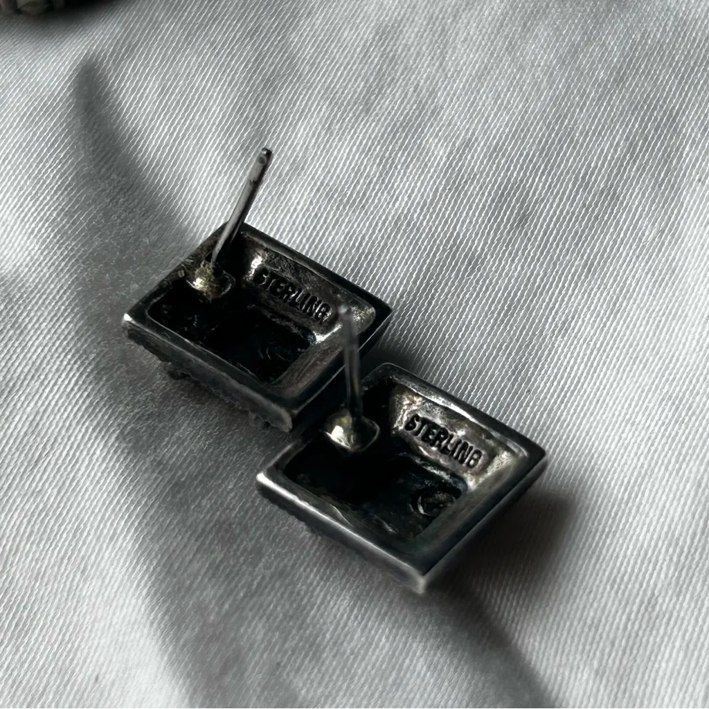 Vintage Judith Jack Sterling Silver Marcasite Square Post Earrings - Image 3