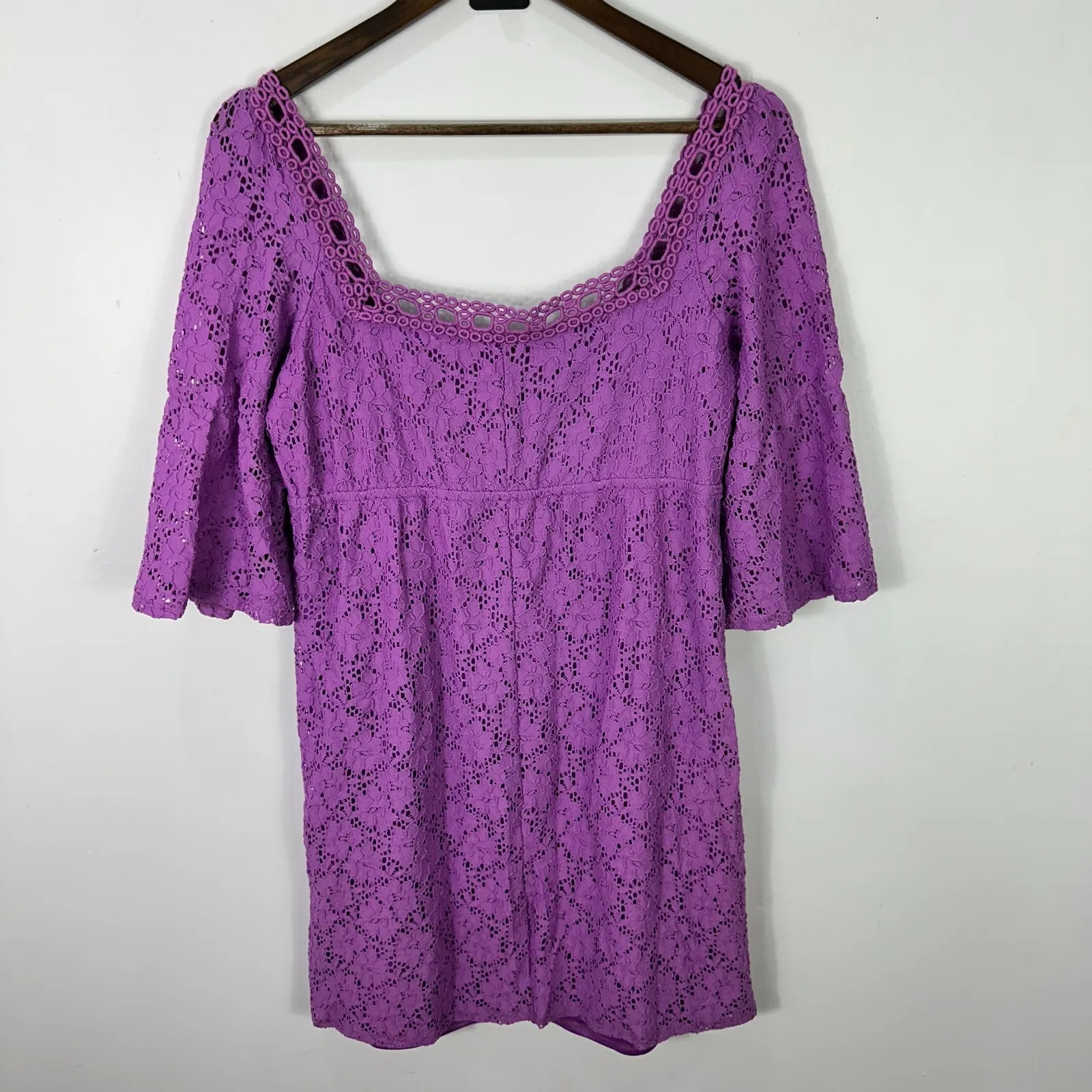 Laundry by Shelli Segal Babydoll Dress M Purple Crochet Lace Boho Cottage Fairy‎ - Image 2