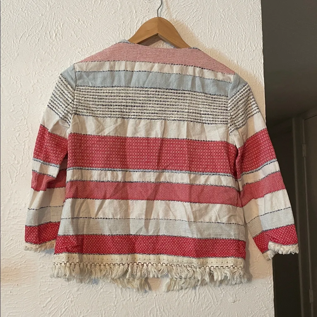 J. McLaughlin Fringe Striped Cotton Blend Cropped Jacket - Women’s Size XS - Image 7