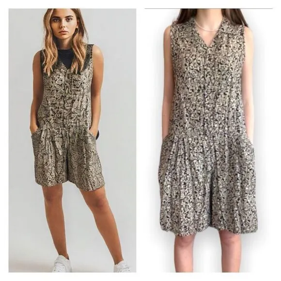 Vintage 90s Esprit Drop Waist Abstract Print Black and Cream Sleeveless Romper - Image 2