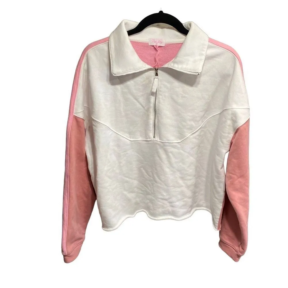 Pink Lily JUMP RIGHT IN PINK COLORBLOCK QUARTER ZIP PULLOVER Size S - Image 5