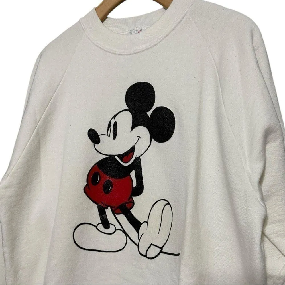 Vintage 1980’s Jerzees Mickey Mouse Uni-Sex XL White Shoes Pullover Sweatshirt - Image 2