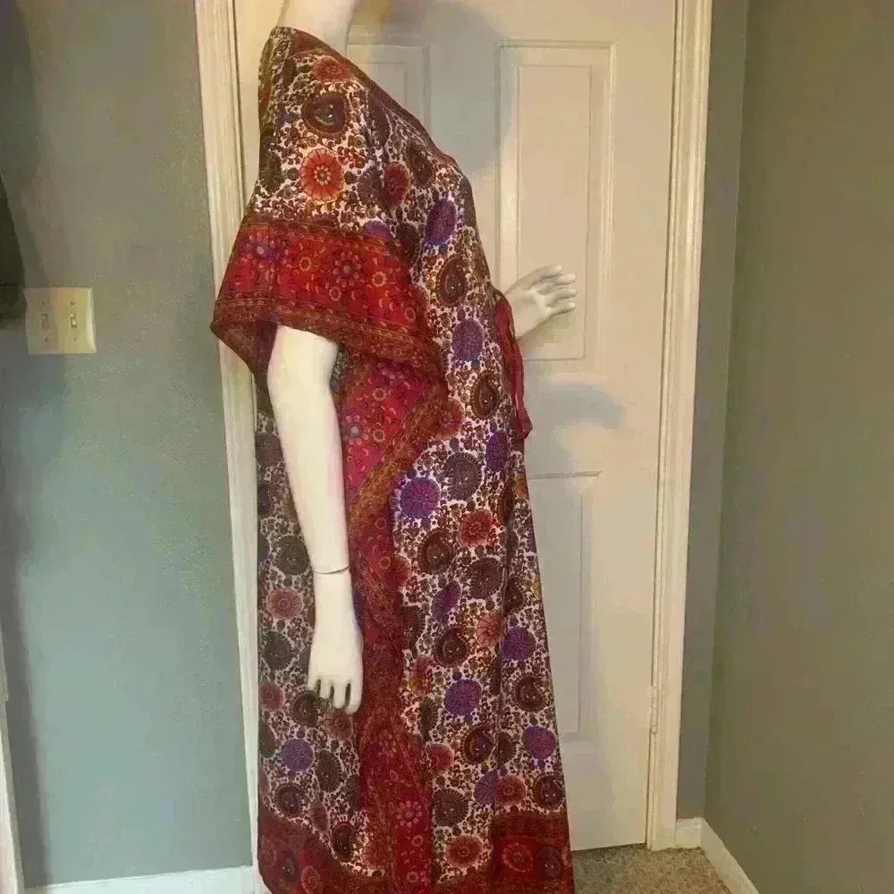 Unbranded Maxi Dress Plus Size Paisley Kaftan Long Wrap Cape/Dress. D3 Red - Image 6