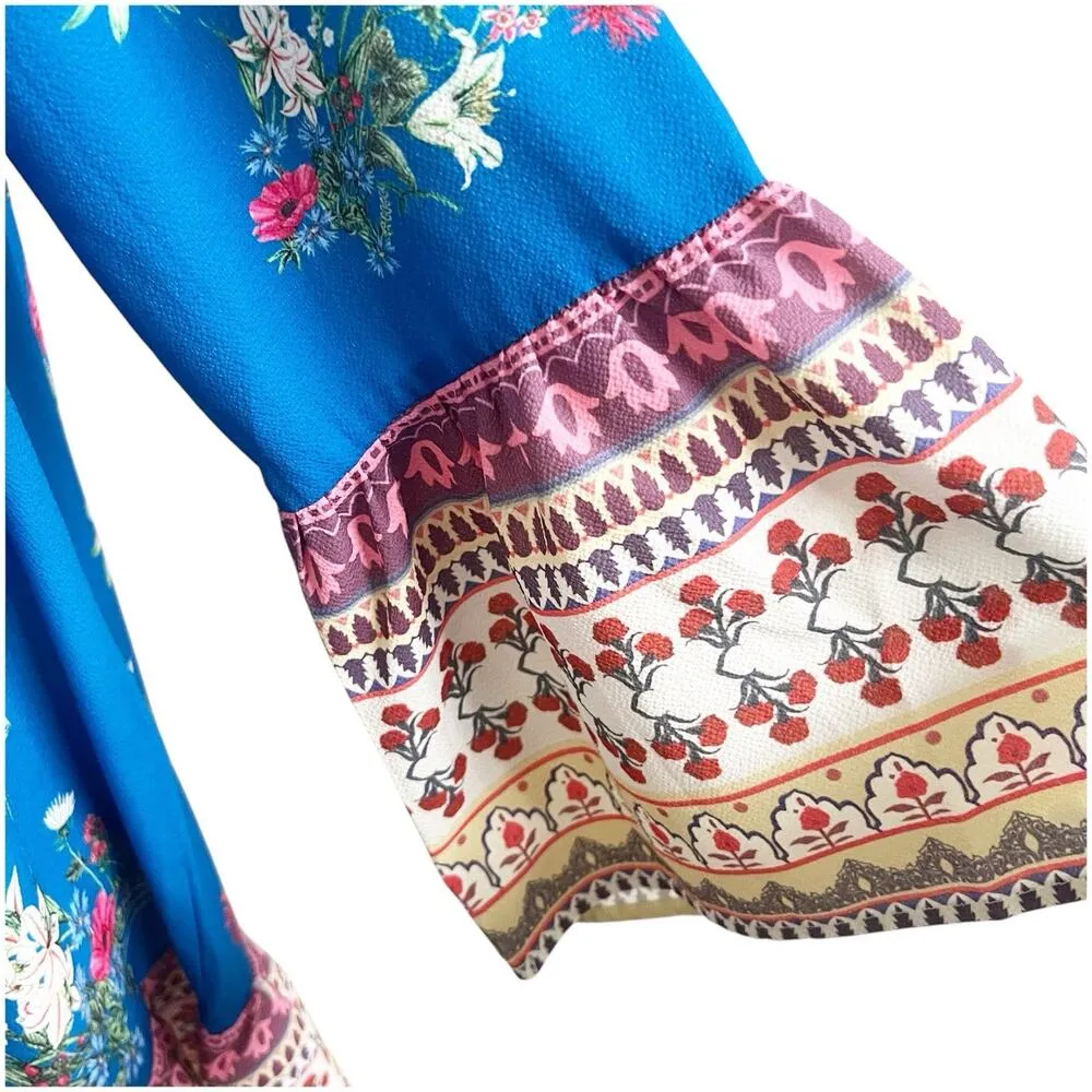 Umgee Scarf Print Knee Length Dress Size Large Bohemian Multicolor Off Shoulder - Image 12