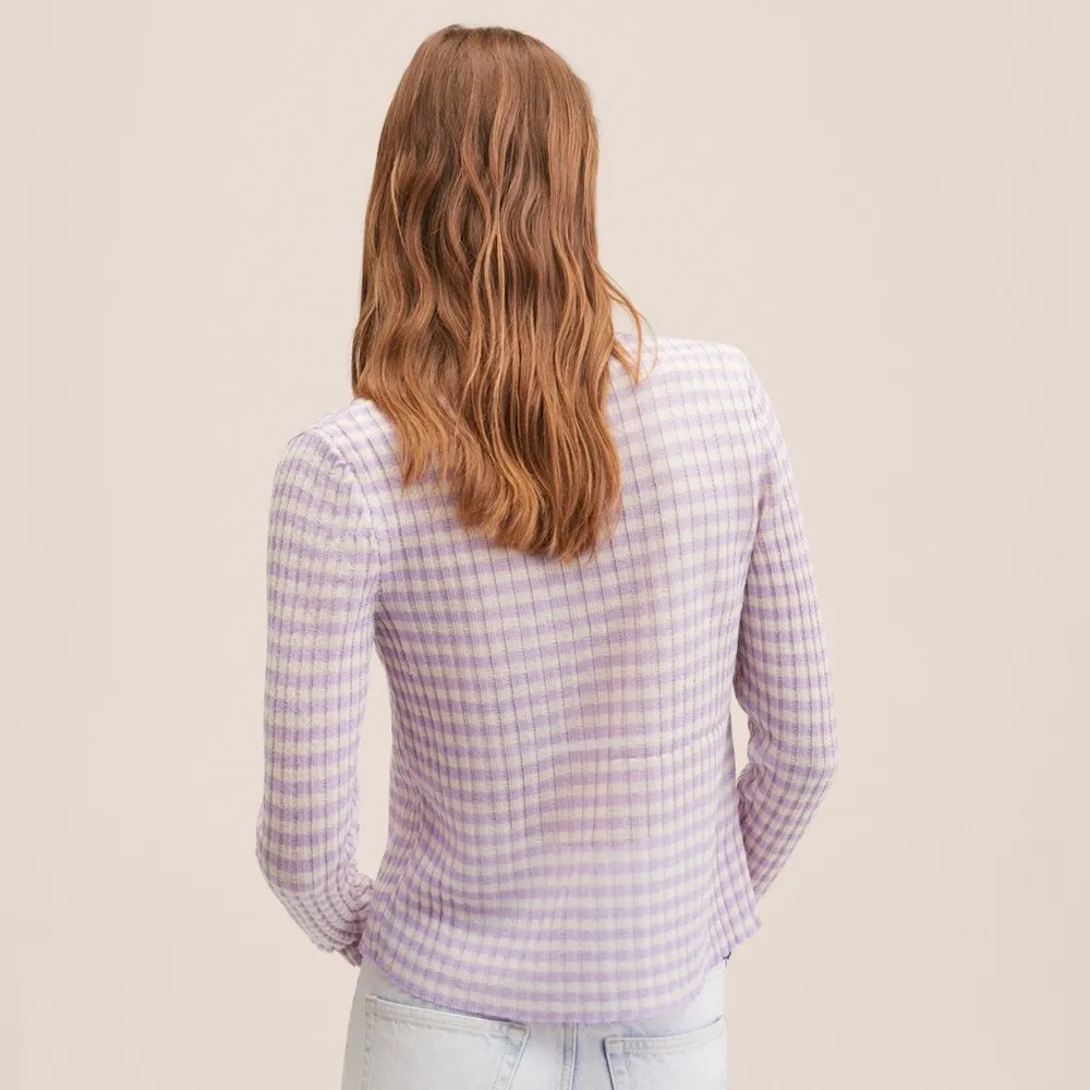 NWT MNG KNITTED CROPPED CARDIGAN STRIPED PURPLE WHITE LIGHTWEIGHT TIE DETAIL - Image 3