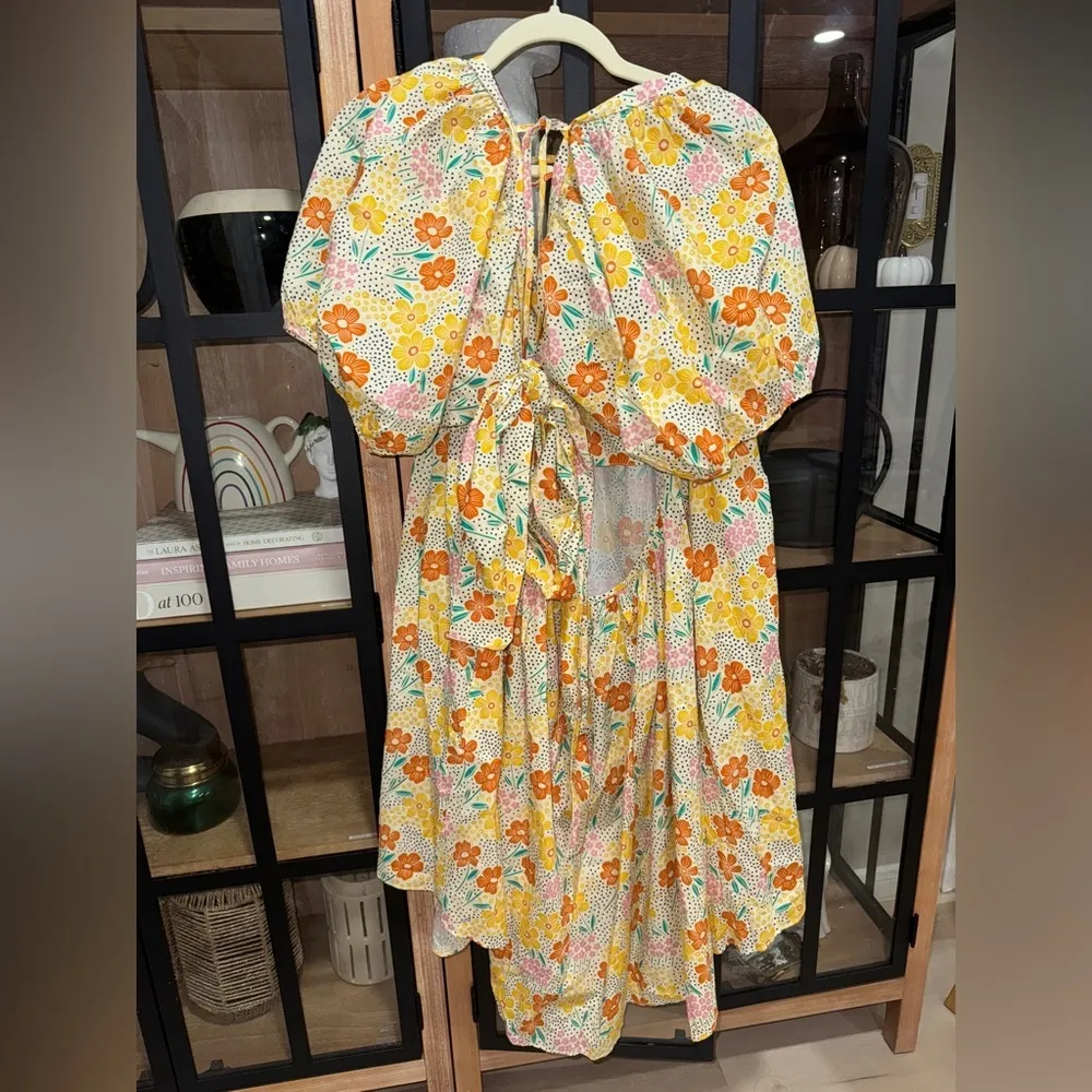 Maisonette Kamala Dress Wild Poppy Flowers floral print bow babydoll puff sleeve - Image 9
