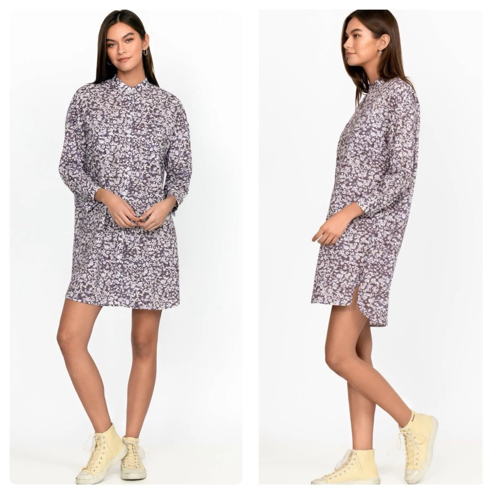 Johnny Was Calme XS Printed Big Shirt Dress Cadet Leopard Spots Cotton Button Up - Image 2