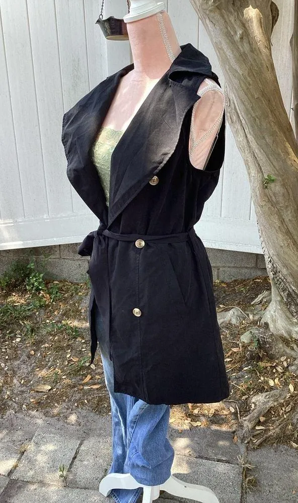 Love Tree Lightweight Black Layering Trench Vest small - Image 5