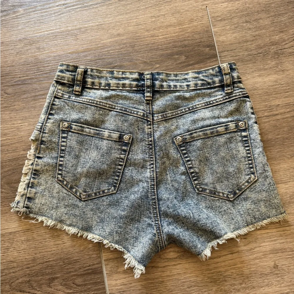 Chiqle Side Ripped Distressed Denim Jean Shorts Blue - Image 3