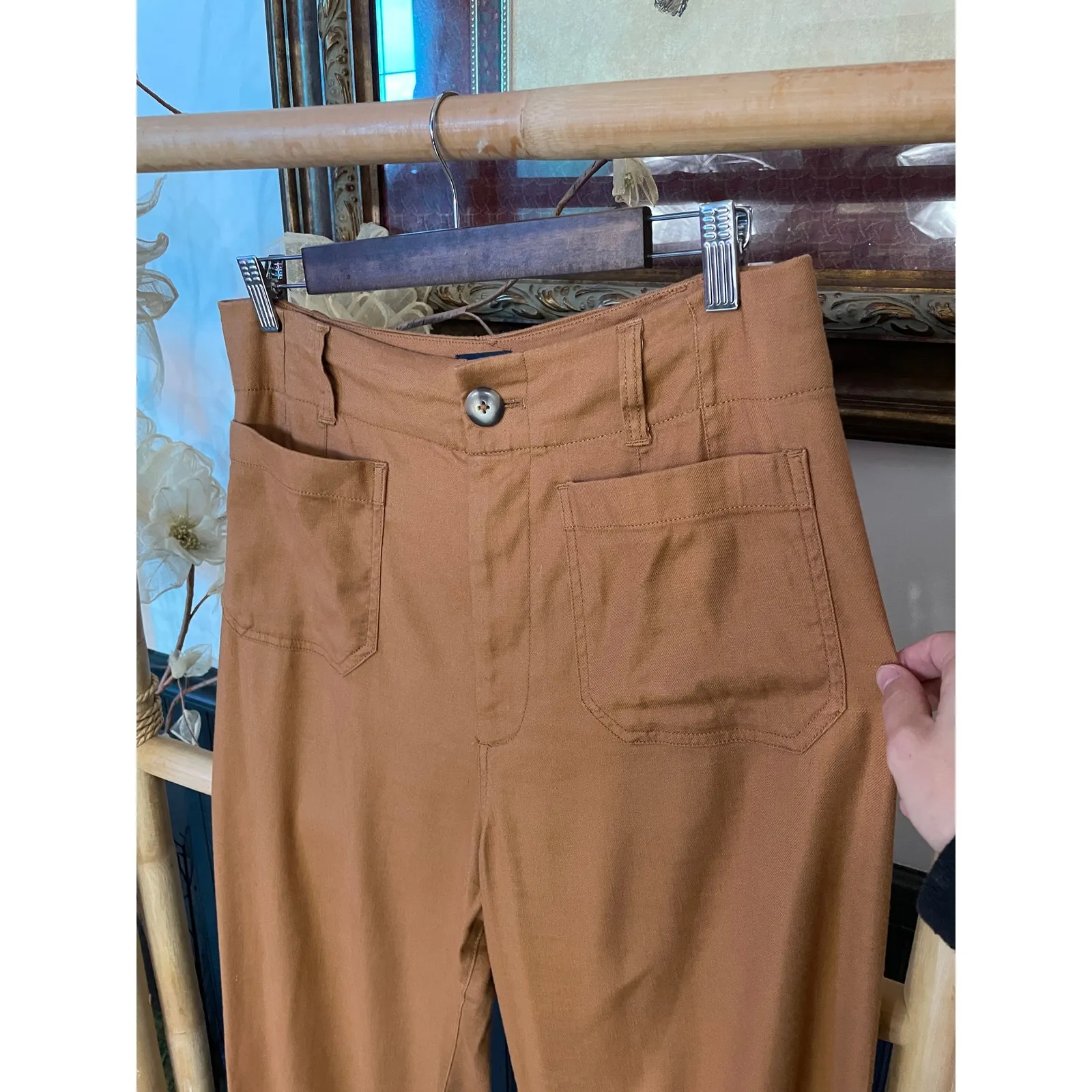 Anthropologie Maeve Colette Pants 30T Camel Linen Blend Wide Leg Size 30 - Image 6