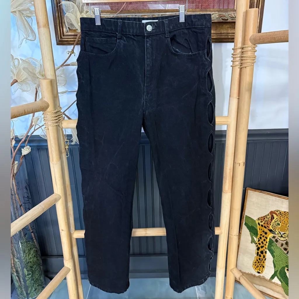 Zara Black Straight Leg Sexy Cutout Viral Jeans 100% Cotton Sz 12 🧡🍄 - Image 3