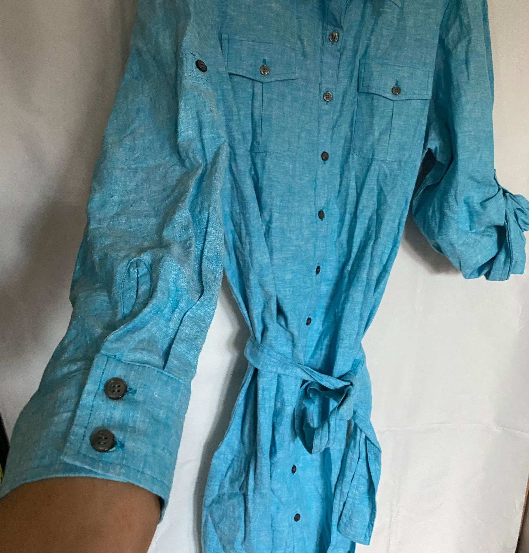 Dialogue Blue Linen Dress PXS Belted.  - Image 5