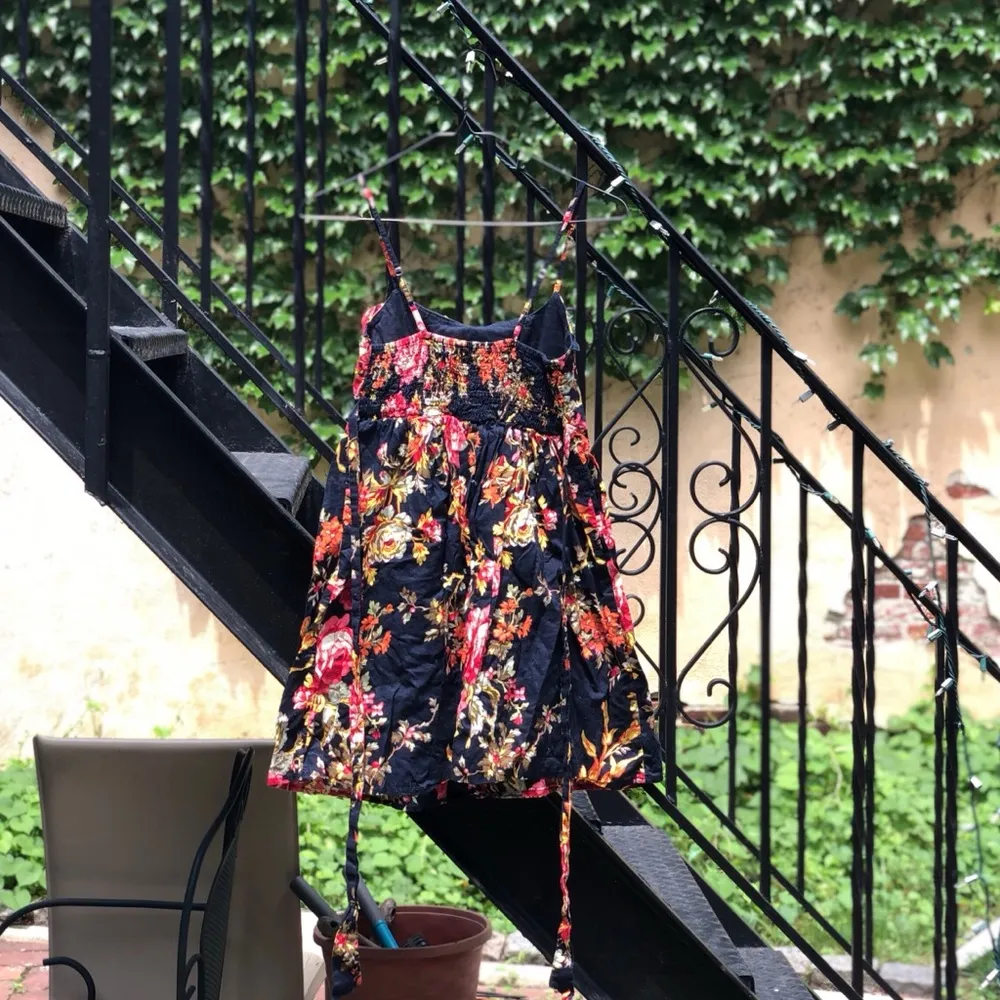 Dark Blue Pink Multicolor Floral Sundress Babydoll Mini Dress - Image 10