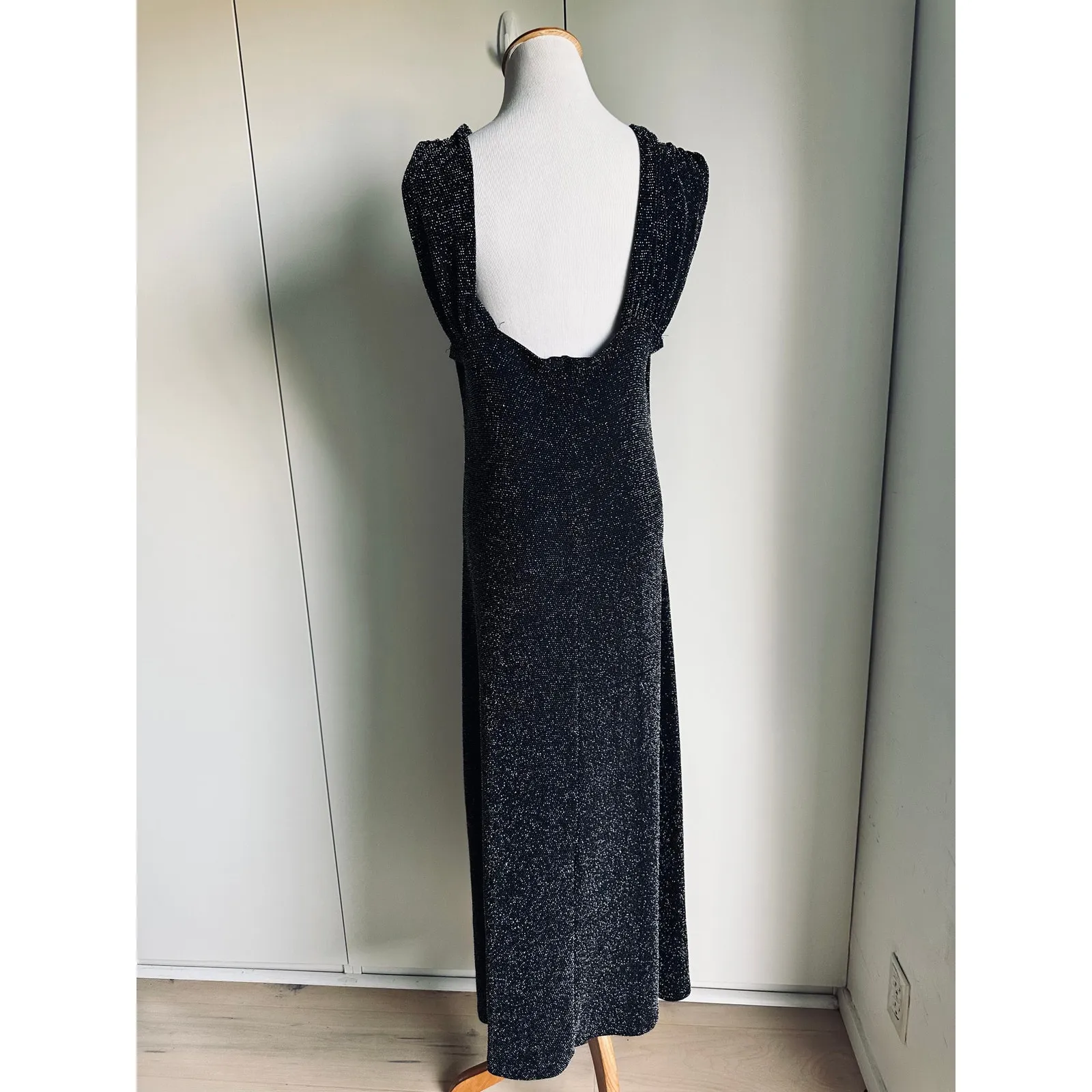 Vintage Sparkle Maxi Dress Size L Made in USA Black Silver Cocktail Party Dress Size L - Image 9