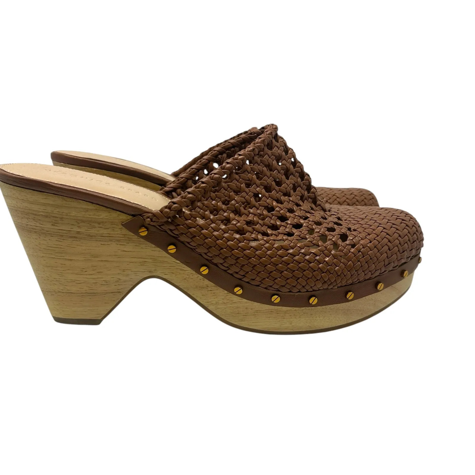 Veronica Beard Hardie Woven Leather‎ Clogs Braided Cognac Brown Tan Size 12 - Image 6