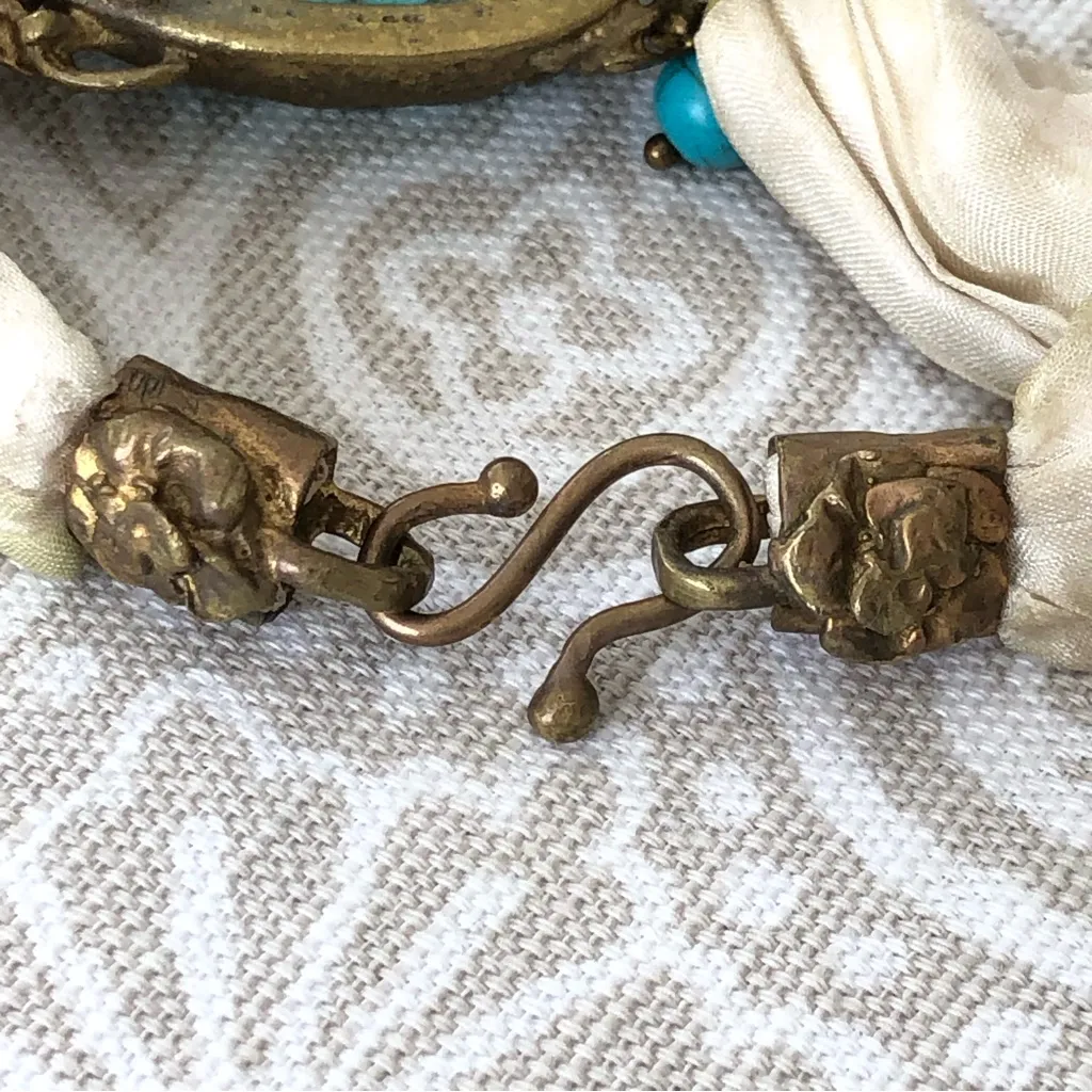 GYPSY Bohemian Turquoise /Brass/Silk Bracelet Blue - Image 3