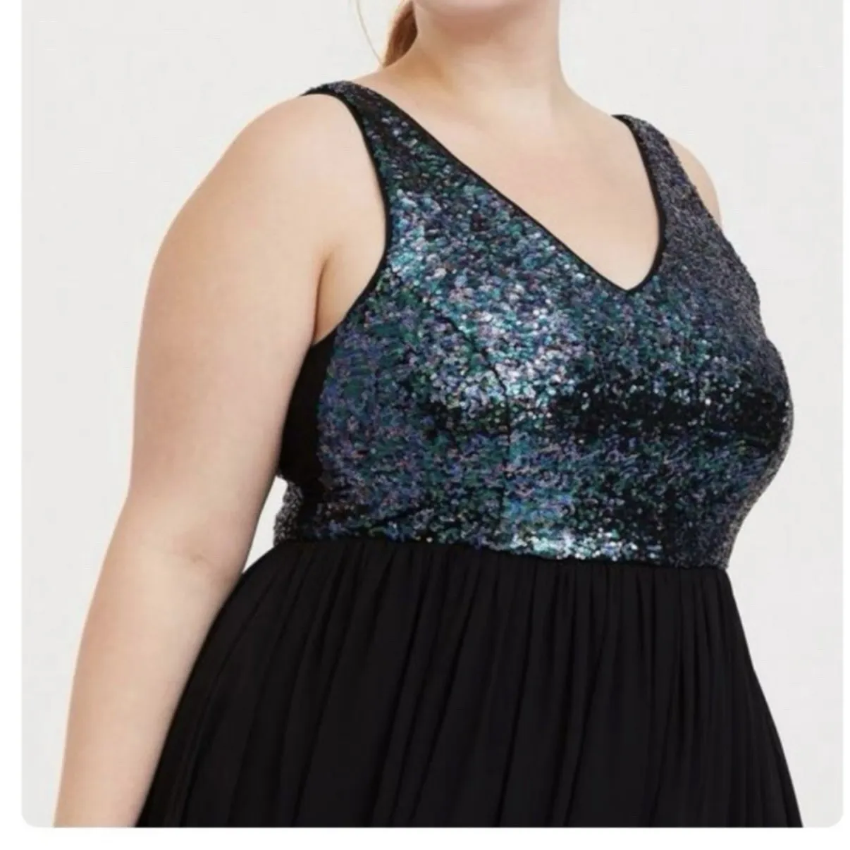 Torrid Colorful Sequin Black Chiffon V‎ Back Sleeveless Midi Party Dress Size 14 - Image 2