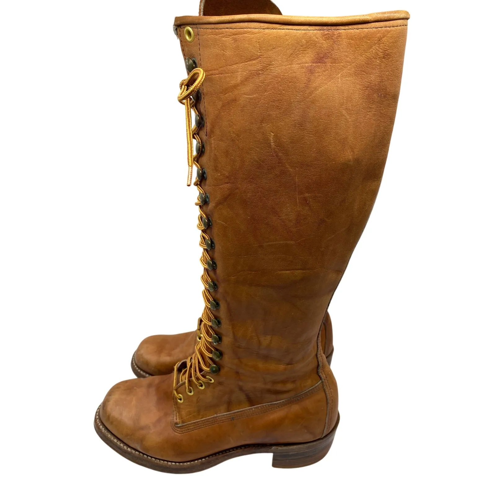 Frye Vintage 70s Brown Leather Knee High Campus Lace Up Boots Women's size 11 - Image 3