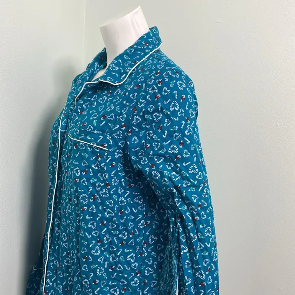 Lands End Nightshirt Nightgown Medium Teal Candy Cane Christmas Holiday Cotton - Image 4