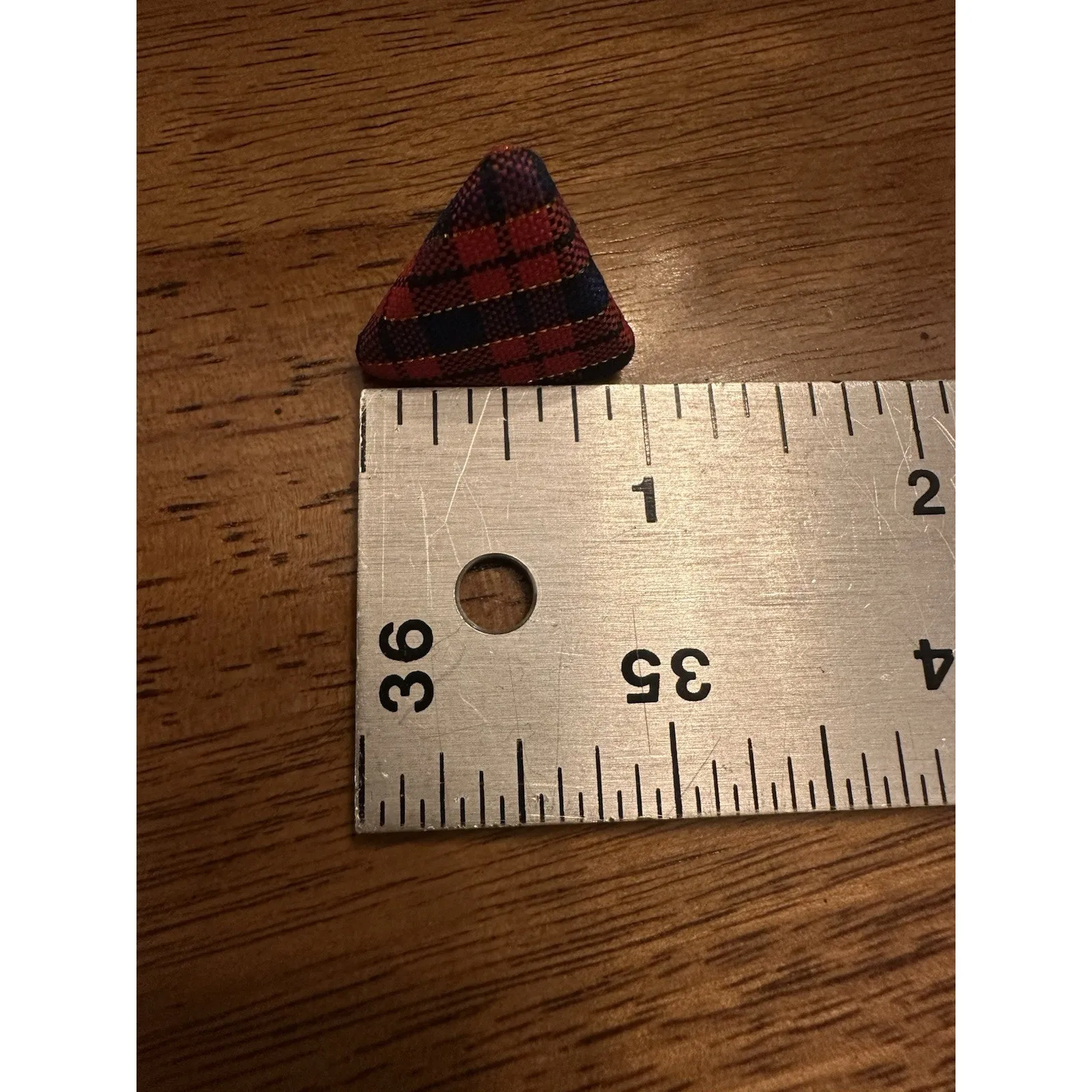Vintage Plaid Cloth Triangle Earrings Red Navy Gold Xmas Holiday Academia Retro - Image 3