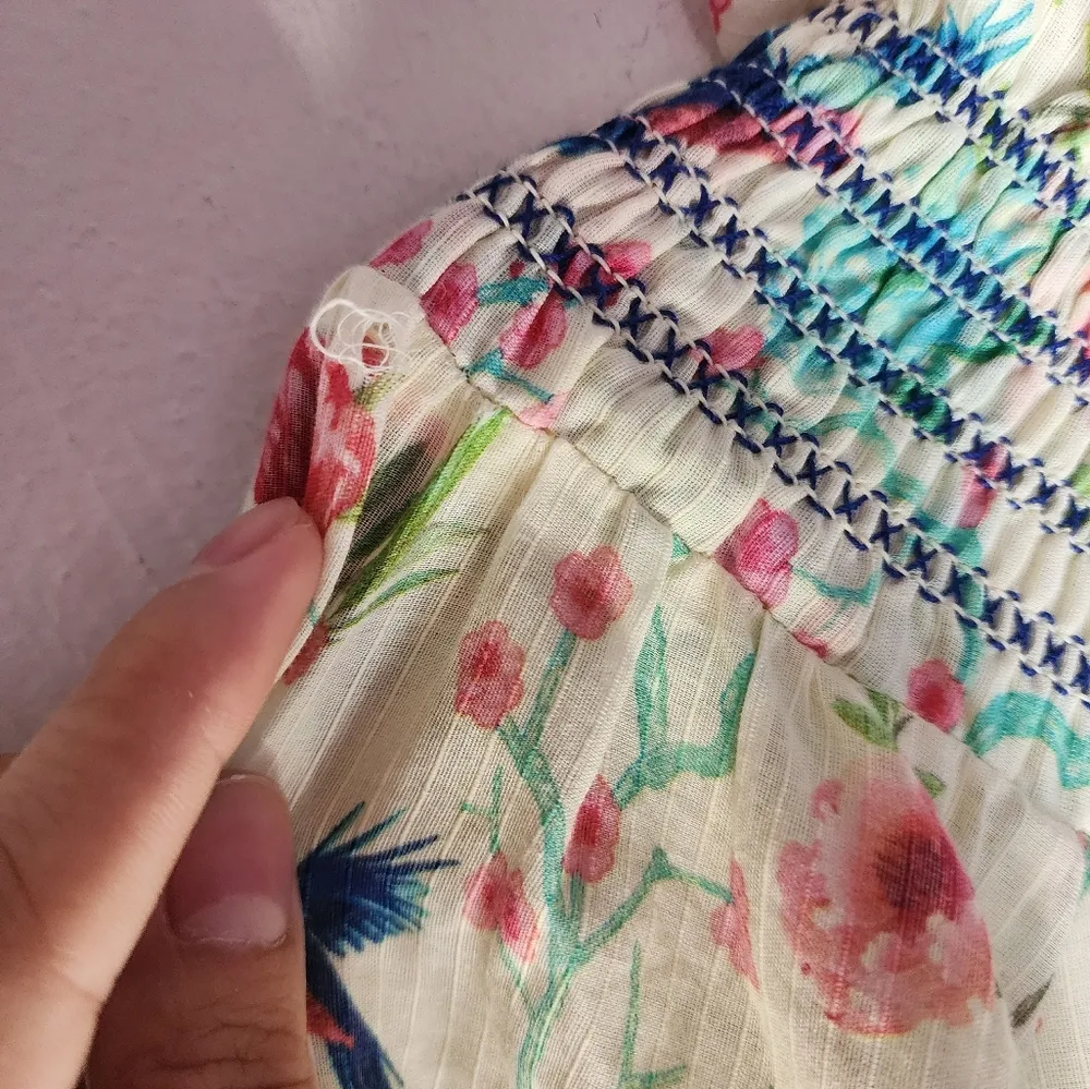 MATTHEW WILLIAMSON H&M Multicolour Cotton Floral & Bird Short Mini Dress Yellow Size 4 - Image 6